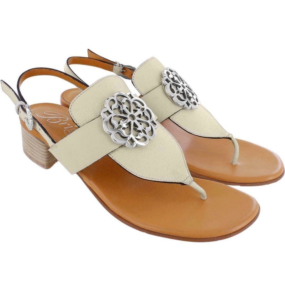 Brighton Cream and Tan Sandals with Silver Accents